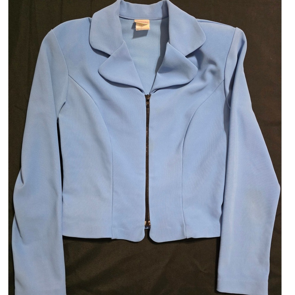 Fredericks of Hollywood Vintage 70s Blue Zip Front Blazer Jacket Womens Size 9
